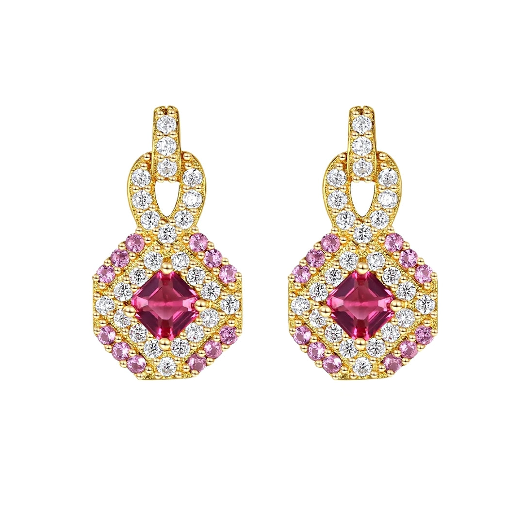 Xenium Golden Halo Red Pink Earrings