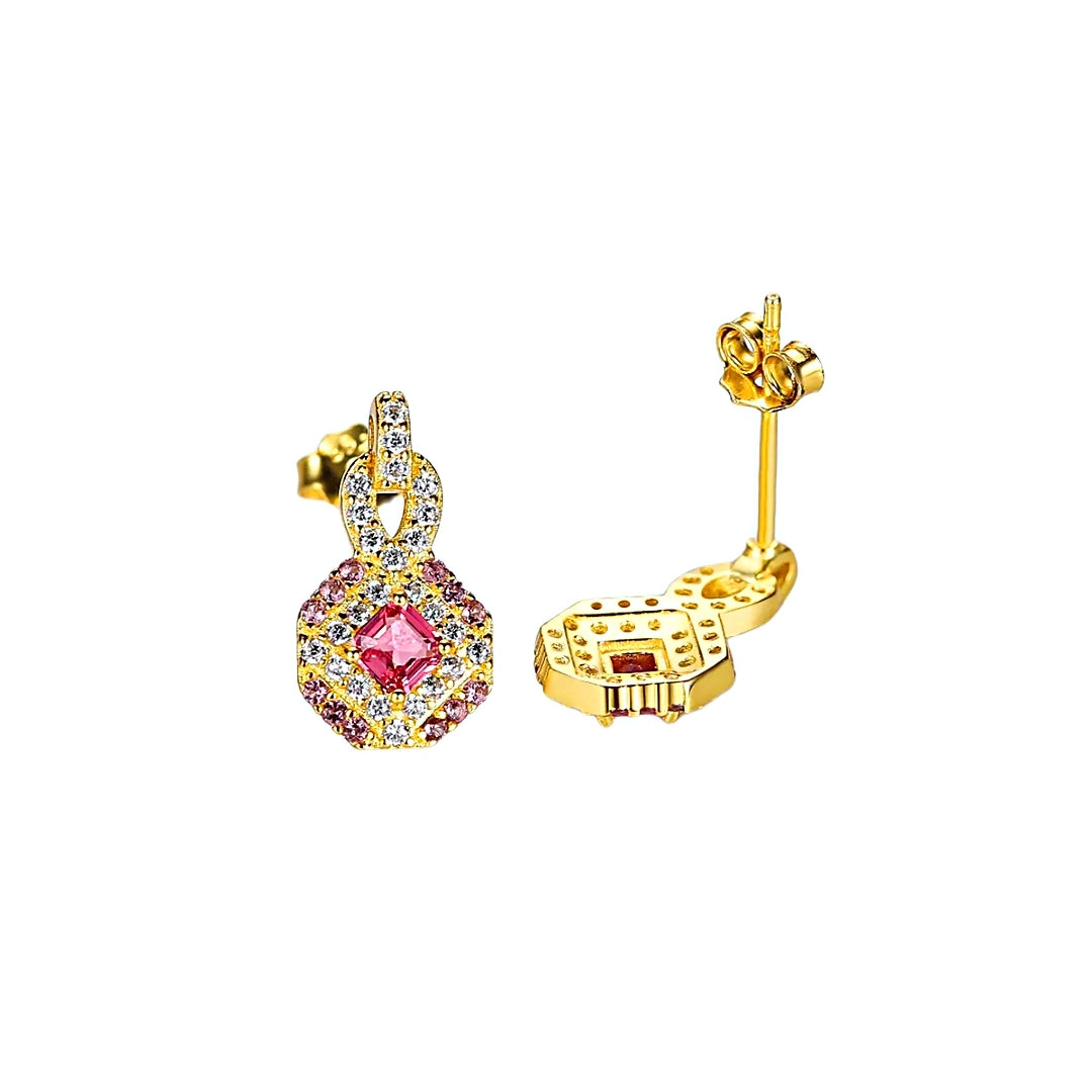 Xenium Golden Halo Red Pink Earrings