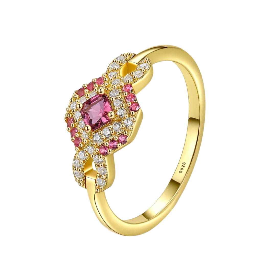 Xenium gouden Halo rood roze ring
