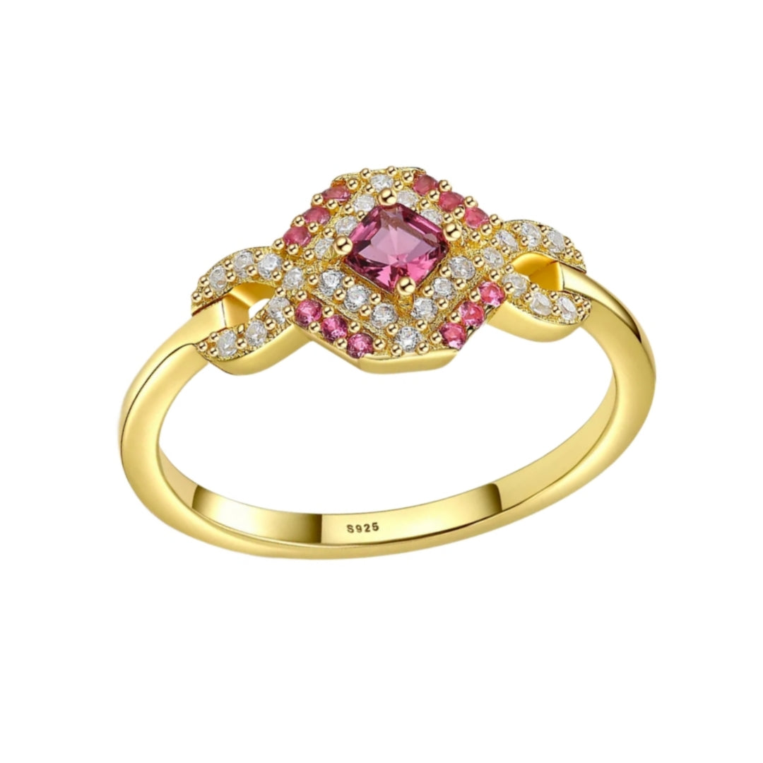 Xenium gouden Halo rood roze ring