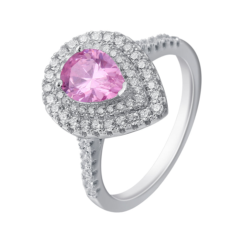 Xenium Double Halo Pink Teardrop Ring