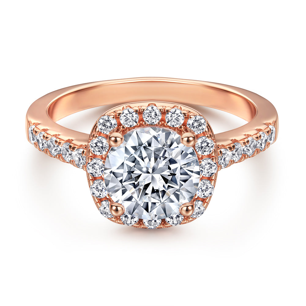 Halo ronde geslepen roségouden ring