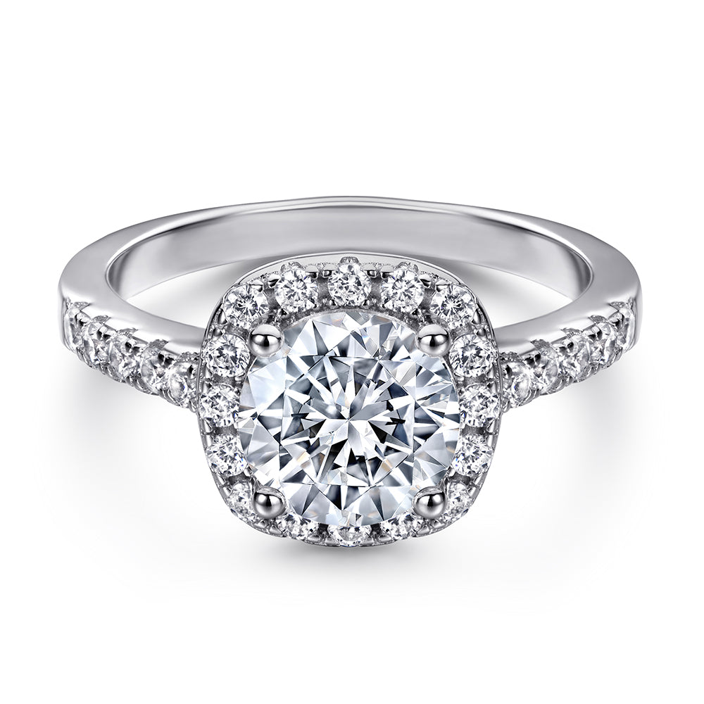 Halo Round Cut Silver Ring
