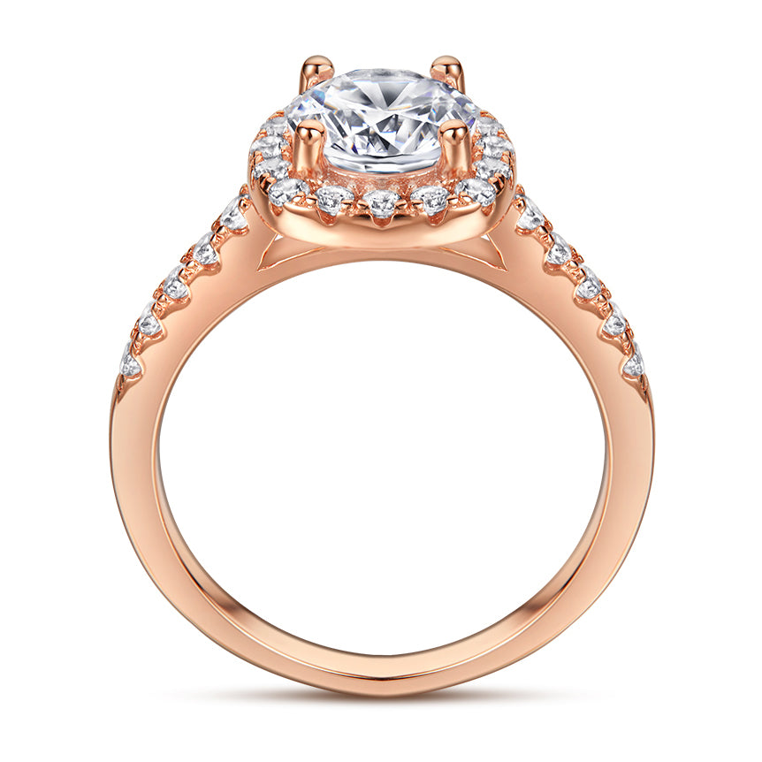 Halo ronde geslepen roségouden ring