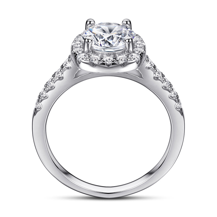 Halo Round Cut Silver Ring
