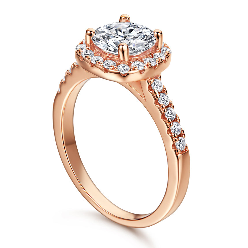 Halo ronde geslepen roségouden ring