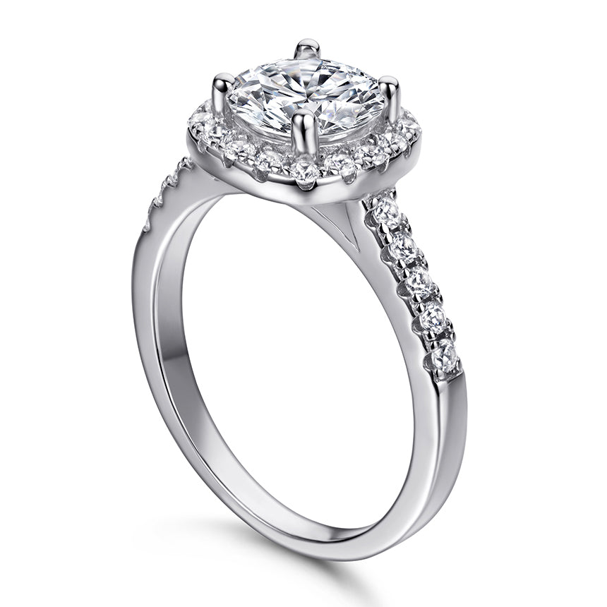 Halo Round Cut Silver Ring