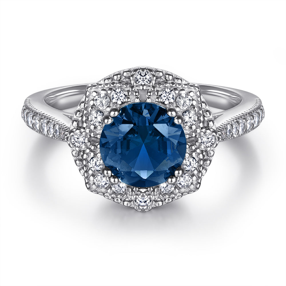 Xenium Blue Sapphire Halo Ring