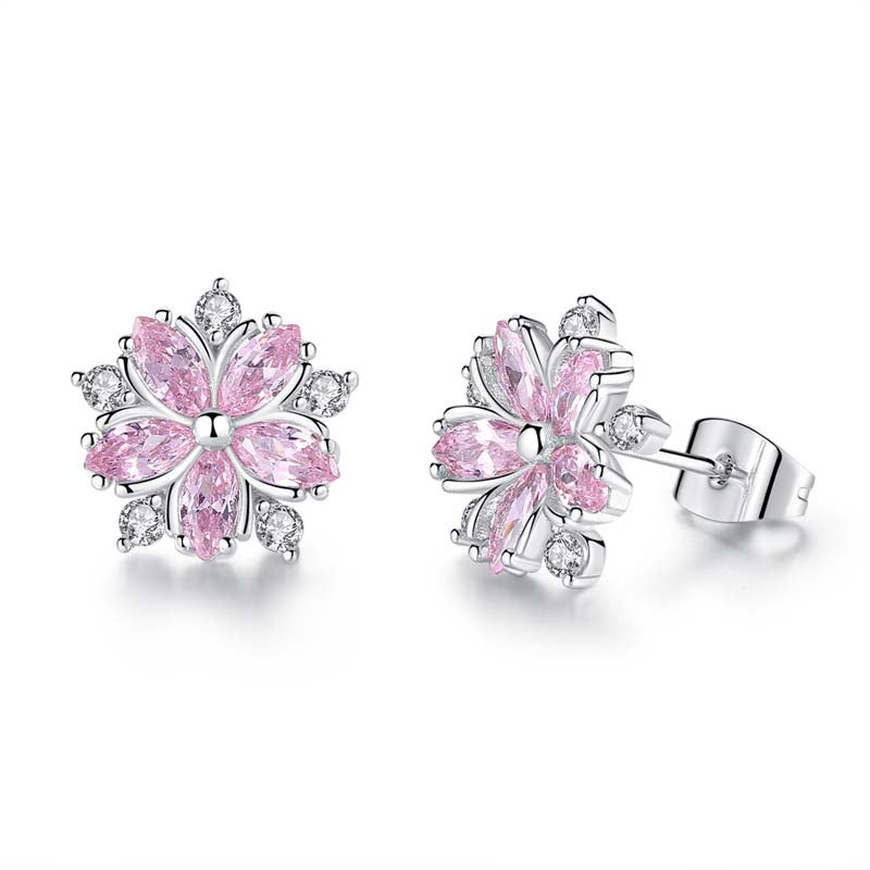 Pink Star Flower Stud Earrings