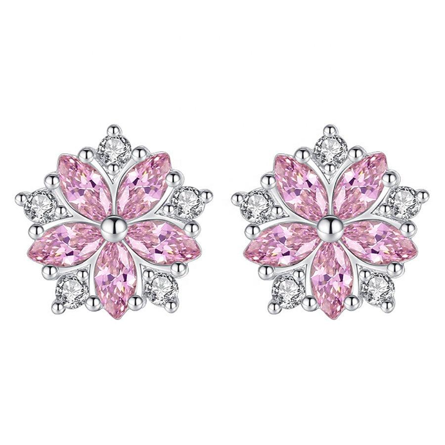 Pink Star Flower Stud Earrings