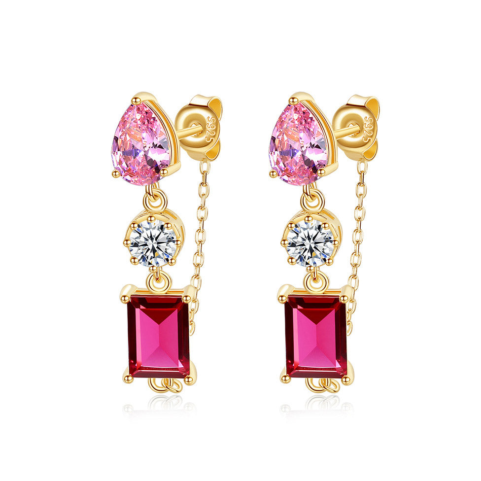 Red Pink Gold Earrings