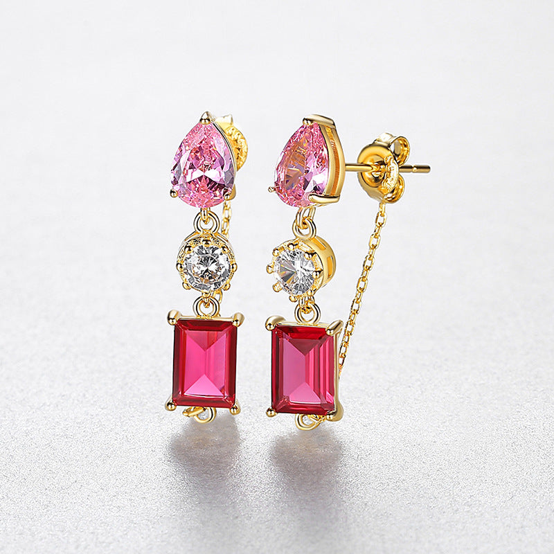 Red Pink Gold Earrings