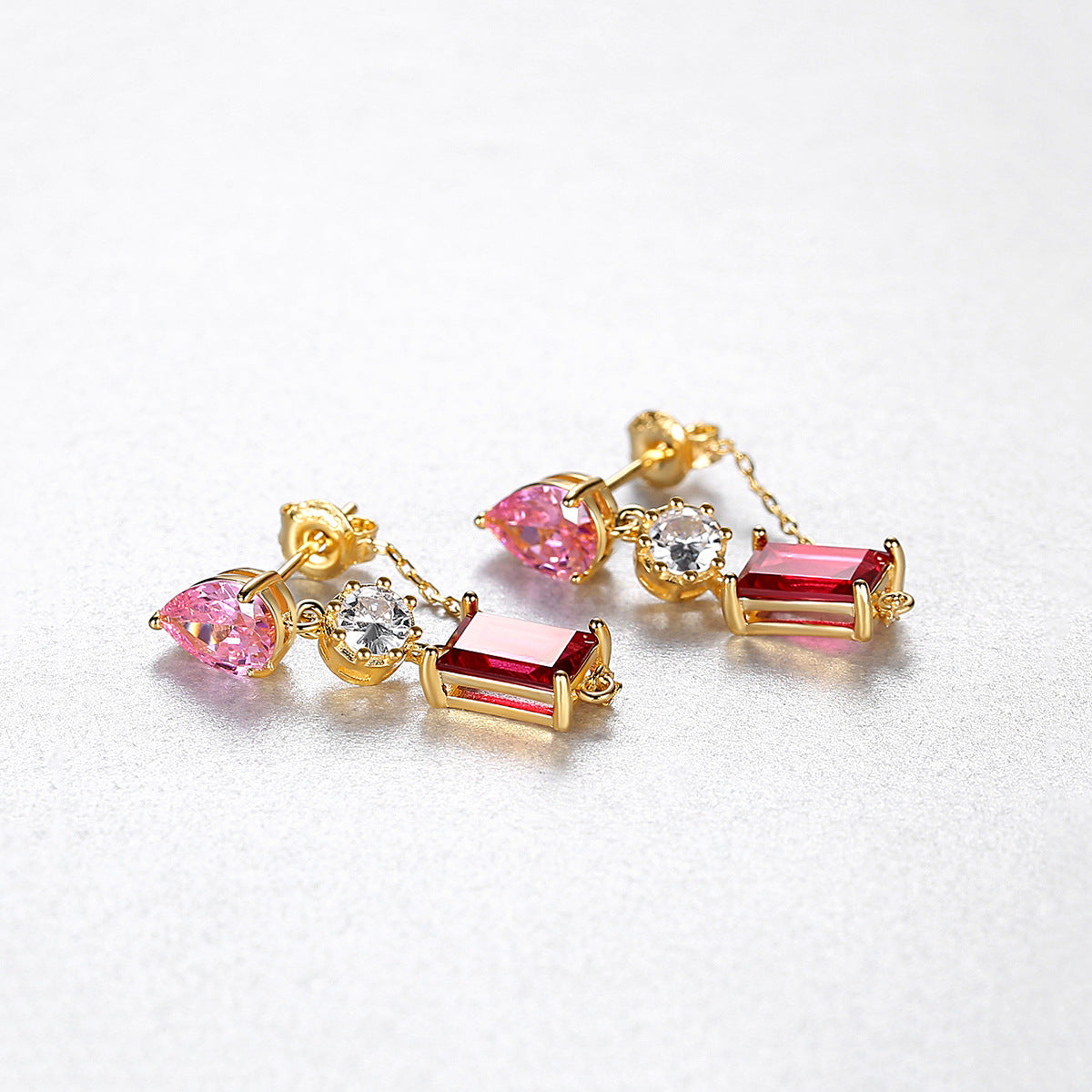 Red Pink Gold Earrings
