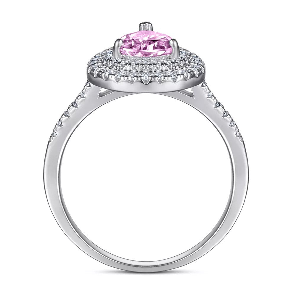 Xenium Double Halo Pink Teardrop Ring