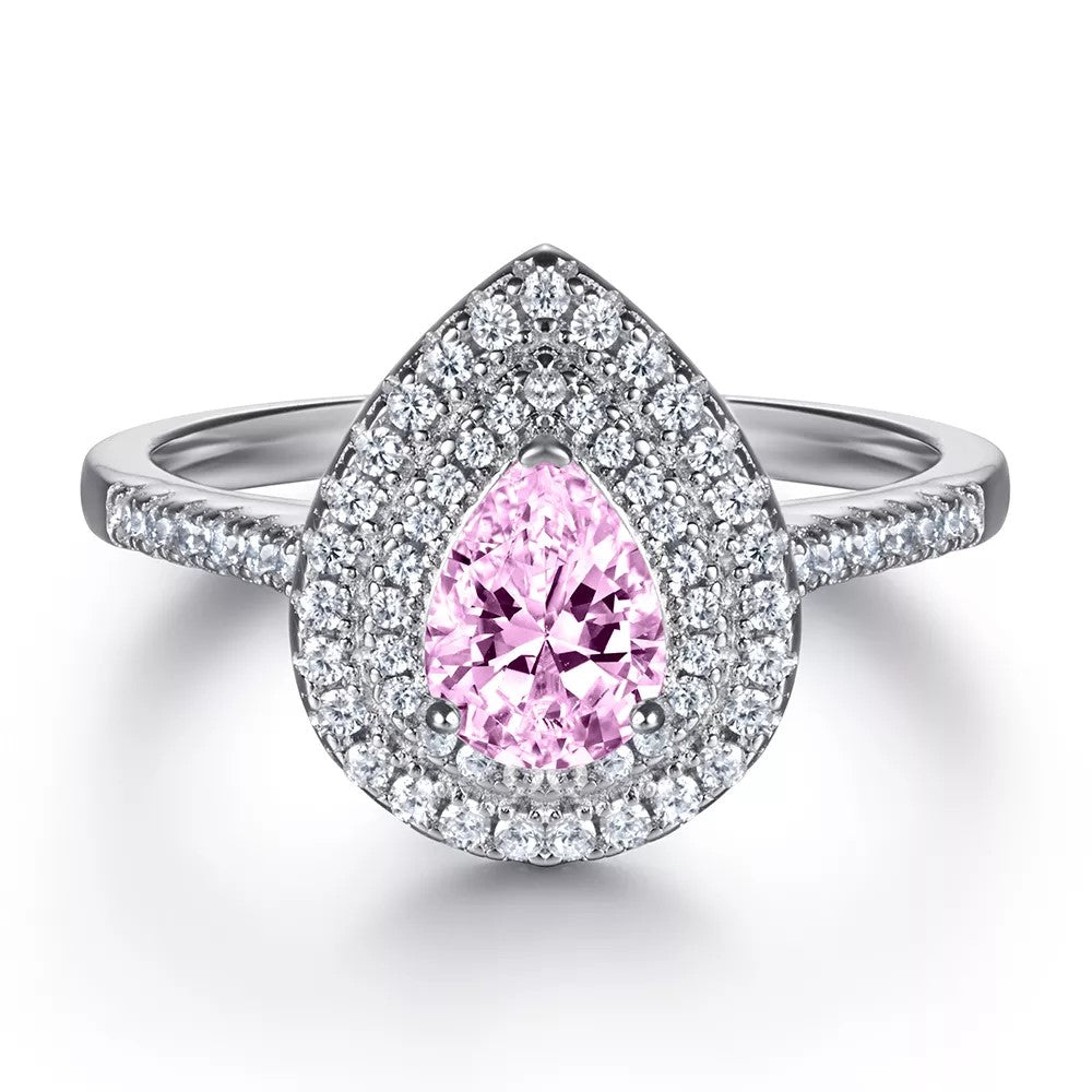 Xenium Double Halo Pink Teardrop Ring